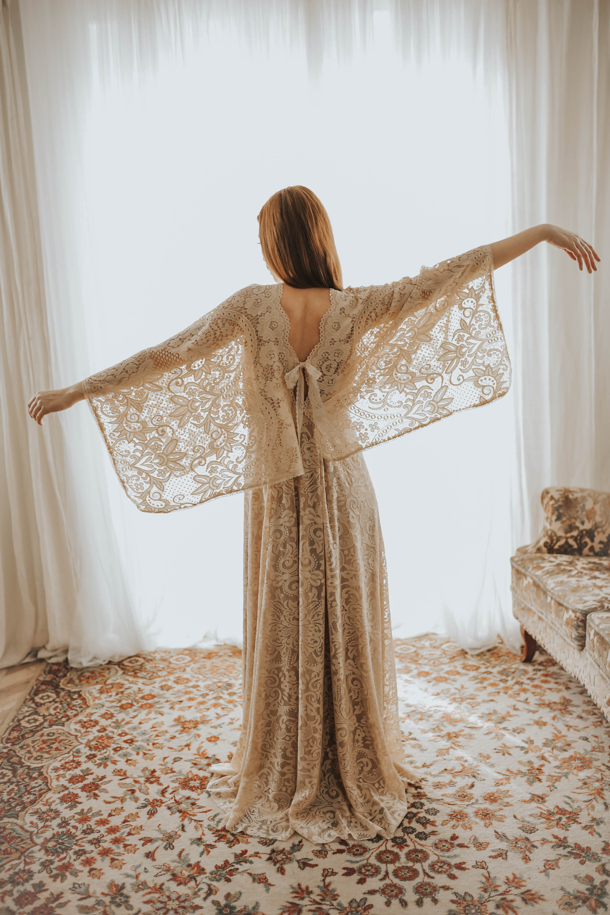 bohemian kimono sleeve wedding dress Portia | Kimono-Sleeve Bohemian Wedding Dress in Silk